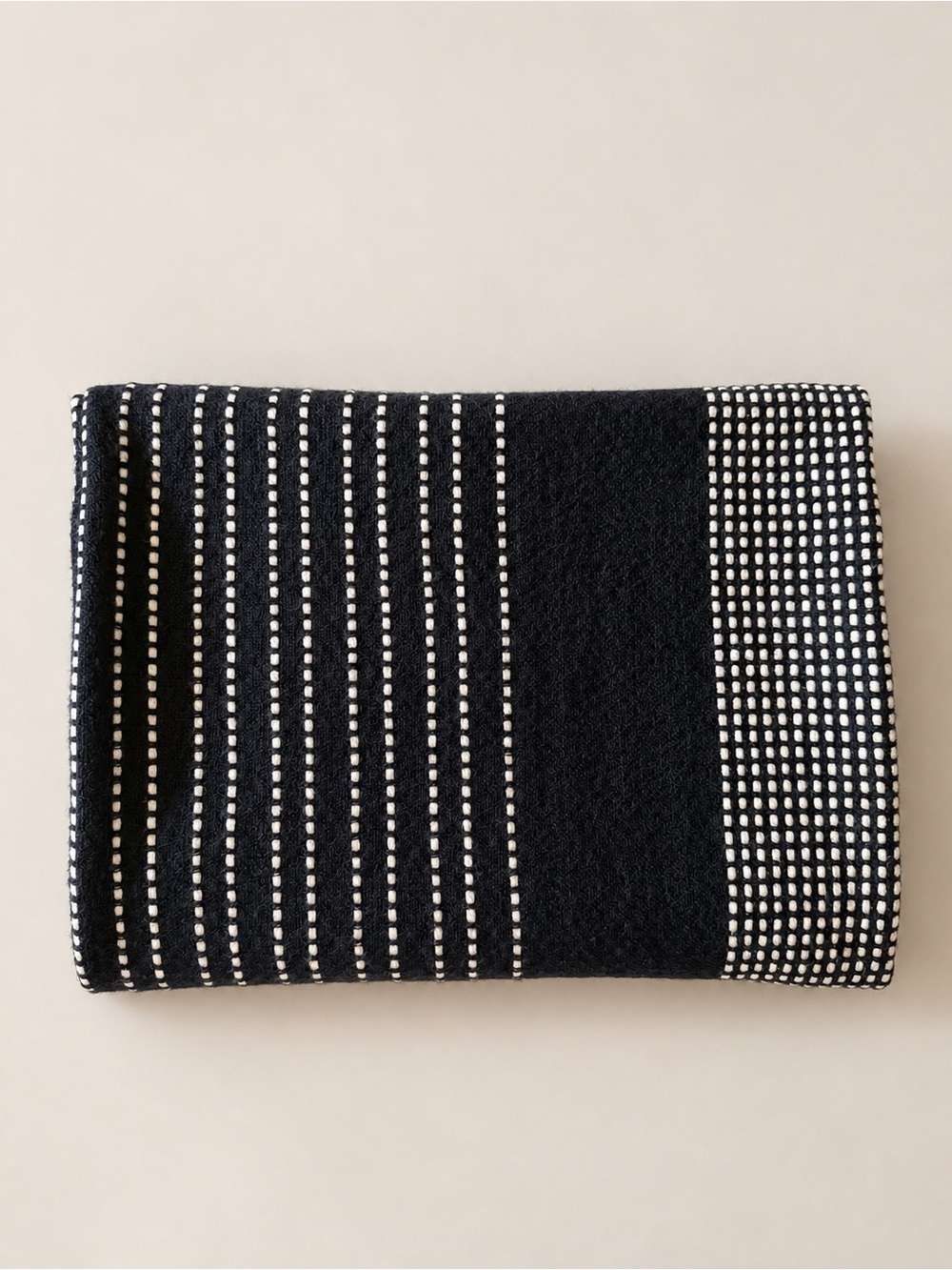 Massimo Dutti Navy Blue 100% Wool Striped Scarf